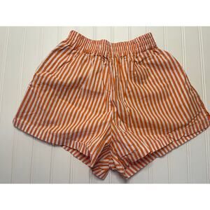 Motel Lala Shorts Striped Orange White Pockets Elastic Waist Retro - Size XS
